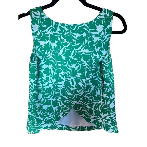 J.Crew Women's Sleeveless Green & White Scalloped Hem Leaf Print Top XXS‎ - Picture 2 of 7